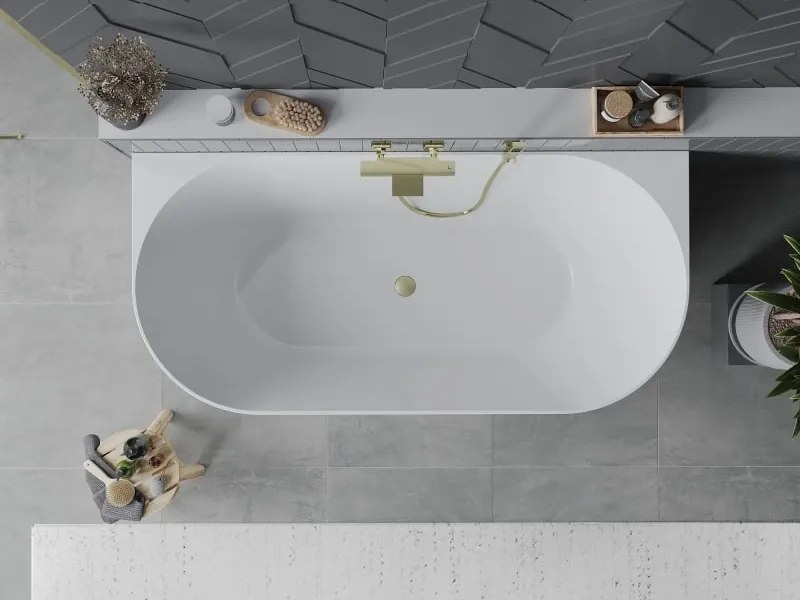 Mexen Oval Slim wanna wolnostojąca przyścienna 170 x 80 cm, biała, przelew złoty szczotkowany - 52661708000-55