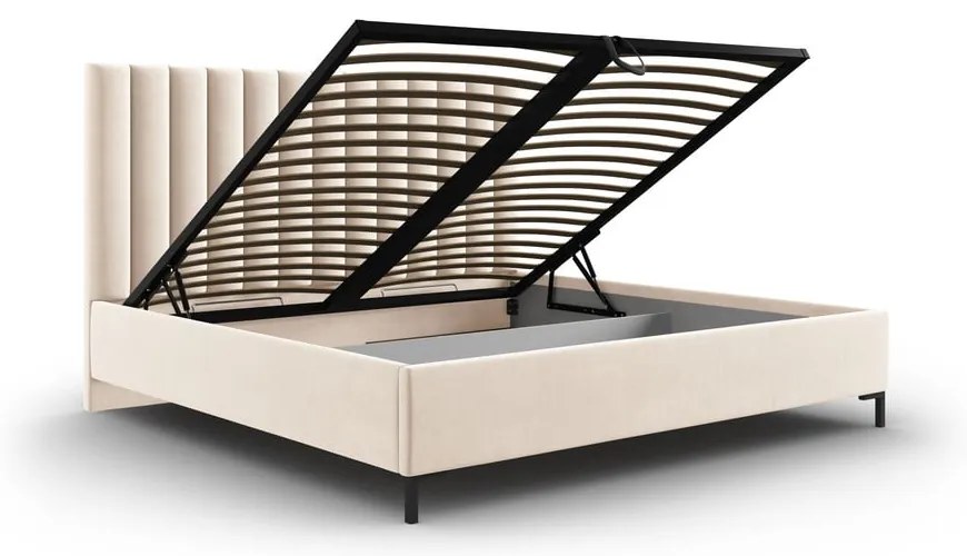 Beżowe tapicerowane łóżko dwuosobowe ze schowkiem i stelażem 180x200 cm Casey – Mazzini Beds