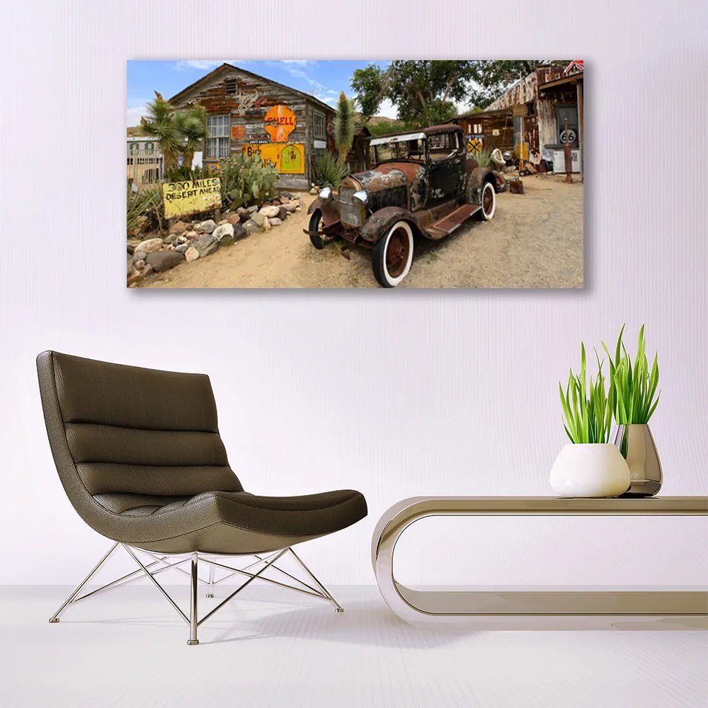 Obraz canvas Zabytkowe Auto na tle Kamienic