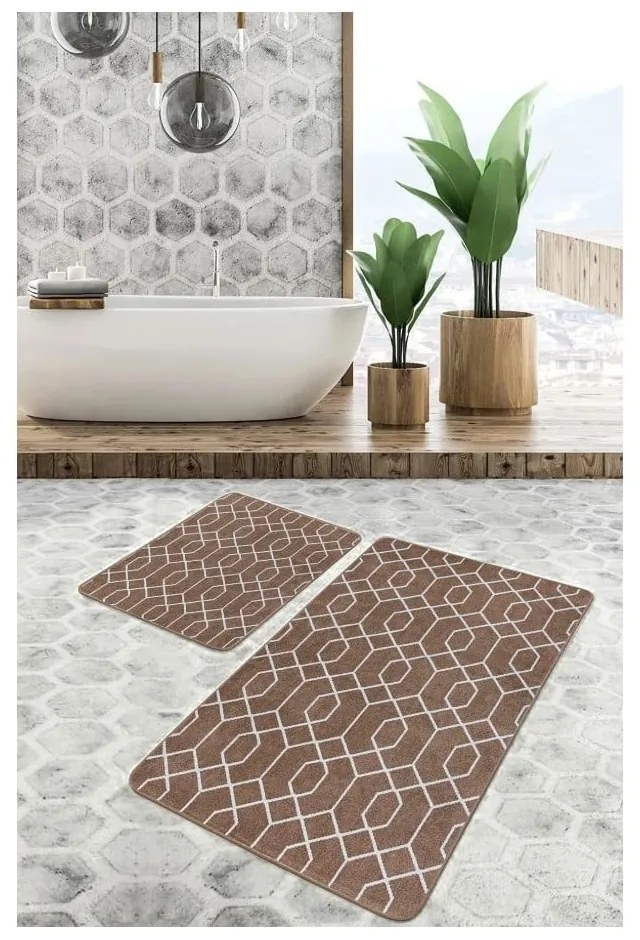 Brązowe aksamitne dywaniki łazienkowe zestaw 2 szt. 60x100 cm – Mila Home