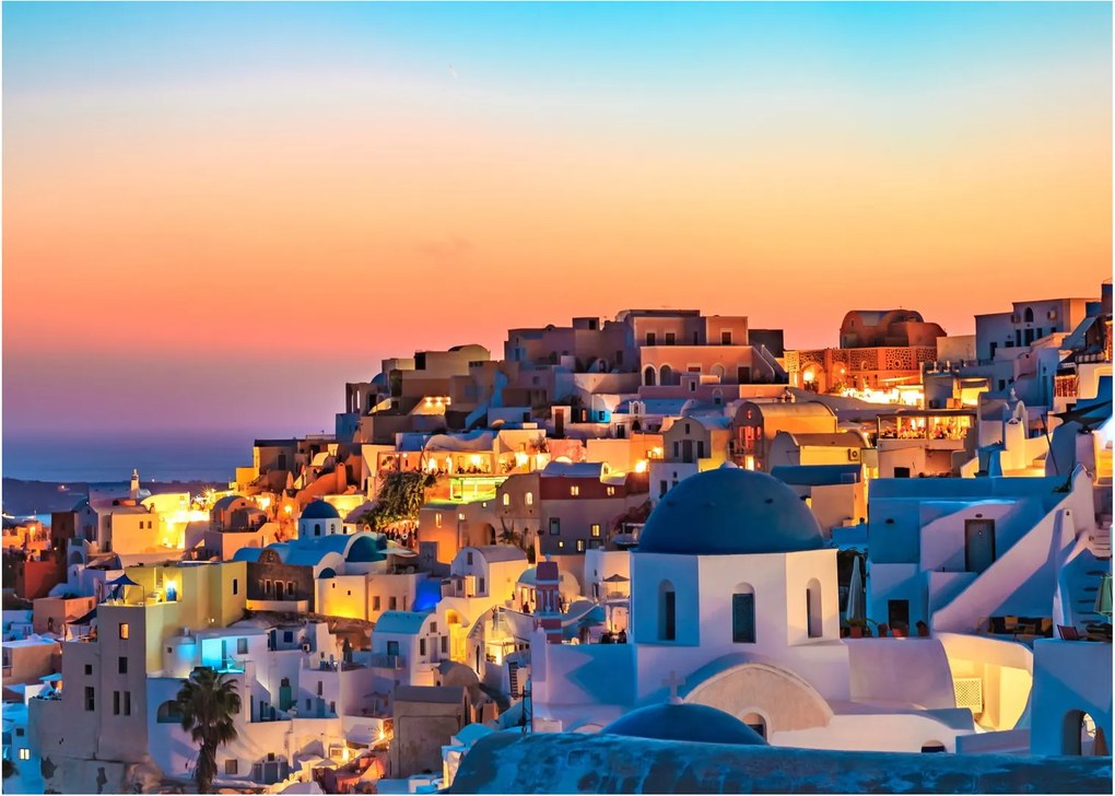 Obraz - Santorini o zmierzchu (70x50 cm)