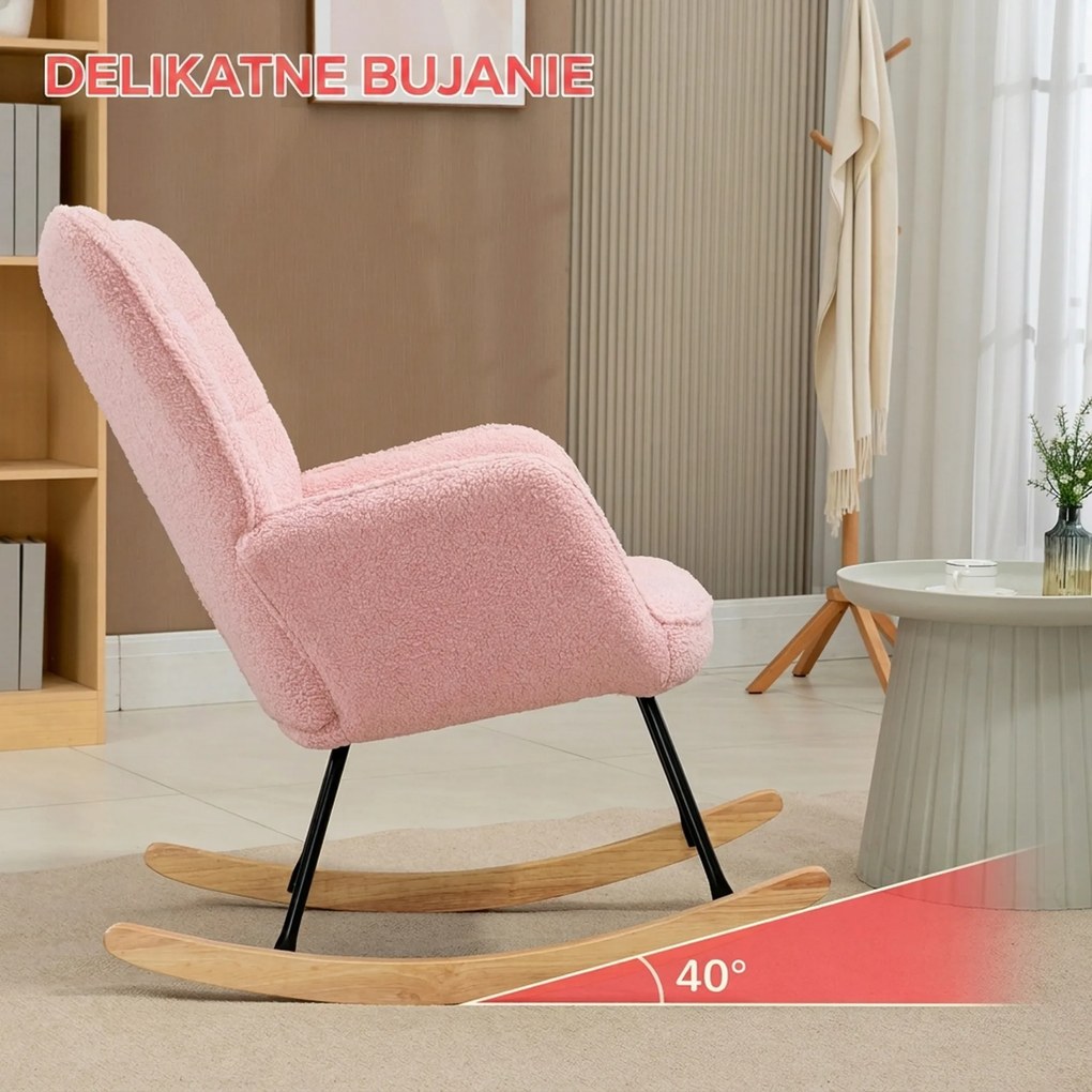 HOMCOM Fotel bujany do 120 kg Różowy Poliester Słodki i wygodny akcent w pokoju, 71 dł. x 92 szer. x 101 wys. cm | Aosom PL