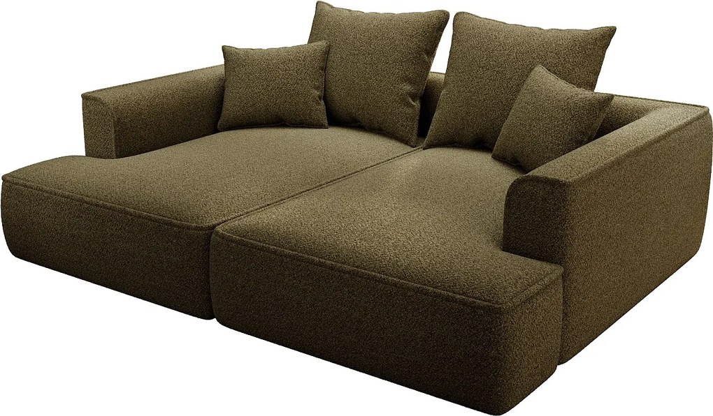 Kanapa 3-osobowa z komfortowym głębokim siedziskiem z tkaniny szenilowej w kolorze zielonego khaki PINETA