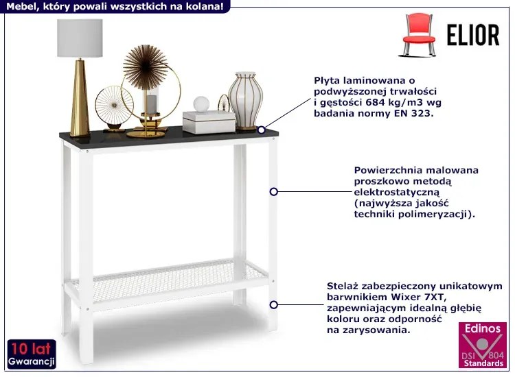 Industrialna konsola z półką biały + czarny połysk - Erid 5X