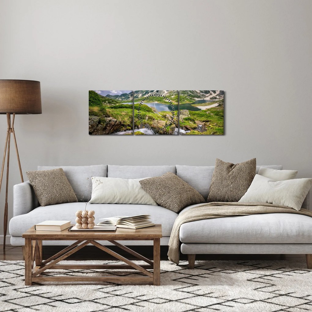 Obraz - Widok na górę Riła (z zegarem) (90x30 cm)
