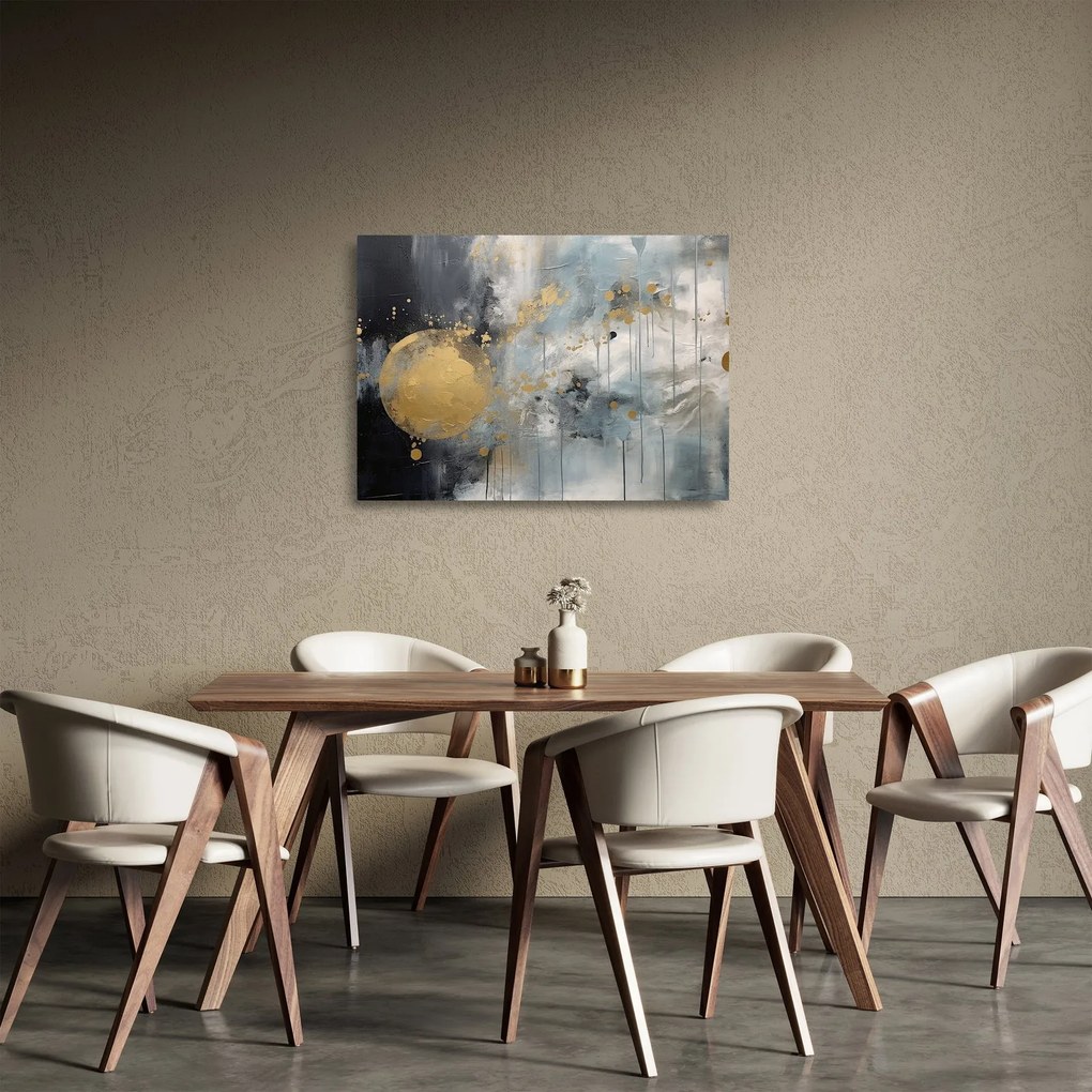 Obraz na szkle - Abstrakcja ze złotą kulą (70x50 cm)
