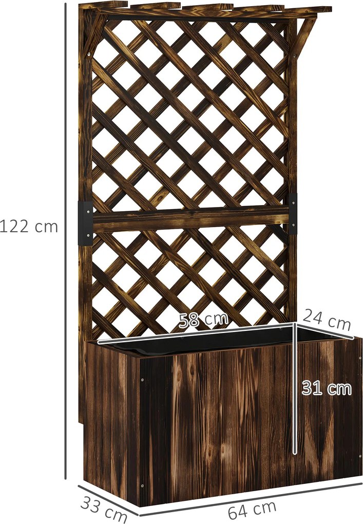 Outsunny Skrzynia uprawna z kratownicą, drewniana skrzynia na kwiaty, ogrodowa kratownica 64 x 33 x 122 cm Opalony | Aosom PL
