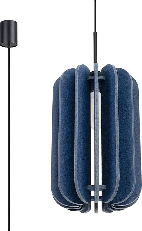 Lampa wisząca nowoczesny Mula, filc/stal - 1 źródło - L.27 x H.165 cm - granatowy/czarny