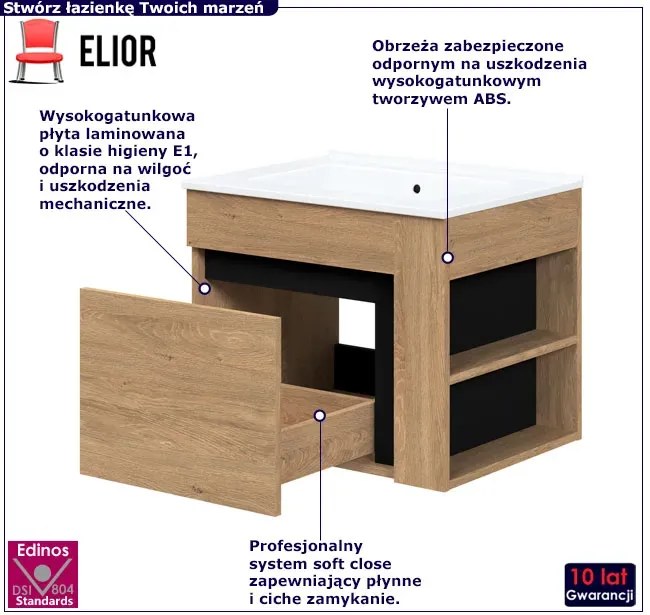 Szafka pod umywalkę meblową dąb złoty - Maurell 3X 60 cm