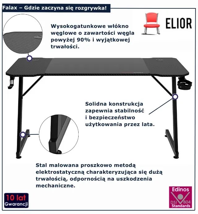 Biurko czarne gamingowe 140 cm H7-M70