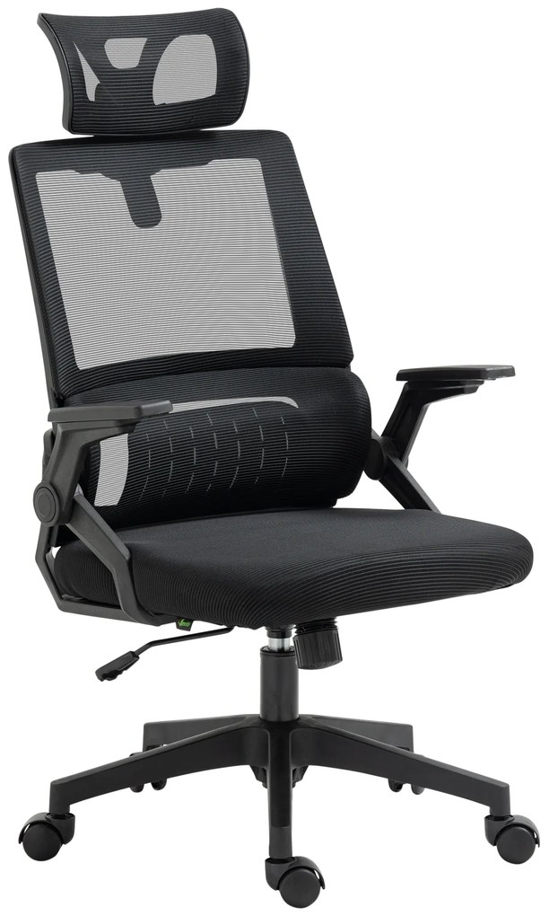 Vinsetto Fotel Biurowy Obrotowy Regulowany z Podparciem Głowy 58x61x119cm Czarny | Aosom PL