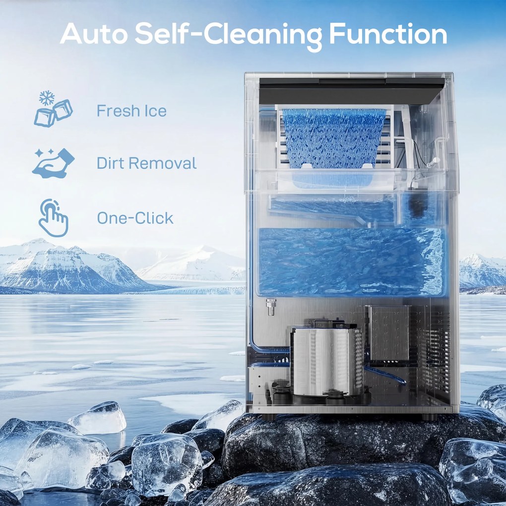 HOMCOM Maszyna do lodu, 45 kg/24h, stal nierdzewna, pod zabudowę lub wolnostojąca, srebrna | Aosom PL