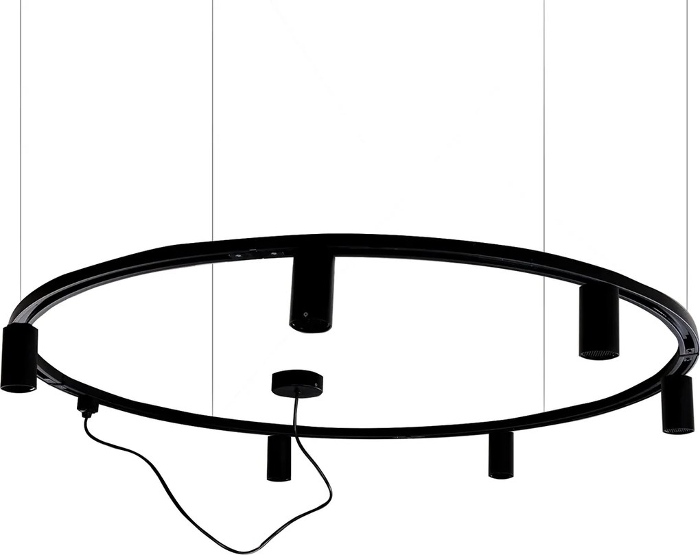 Nowoczesny wiszący system oświetlenia szynowego z 6 czarnymi reflektorami jednofazowymi GU10 50 mm - Iconic Ruby Honey