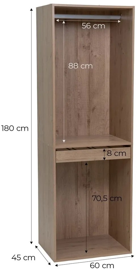 Otwarta szafa modułowa w dekorze dębu w naturalnym kolorze 60x180x45 cm Modular – Casa Selección
