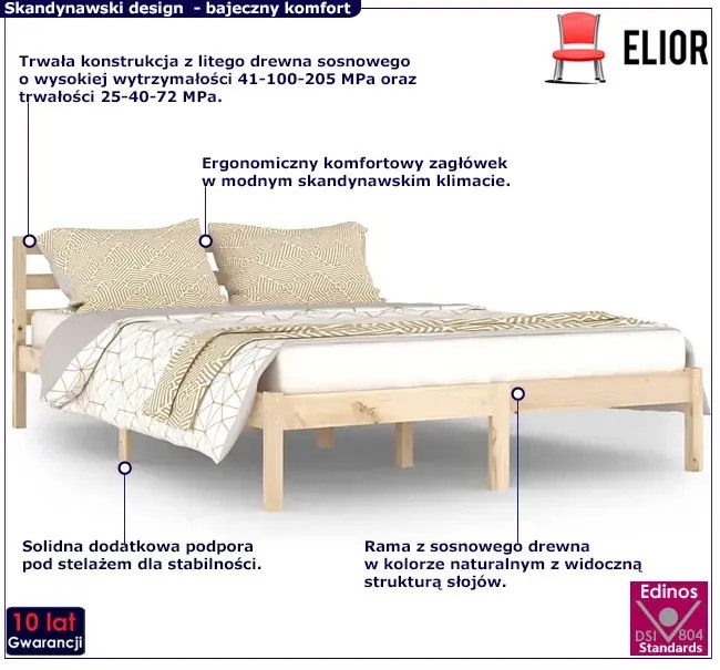 Podwójne sosnowe łóżko z zagłówkiem 140x200 G2-N28