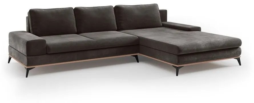 Ciemnobrązowy rozkładany narożnik z aksamitnym obiciem Windsor &amp; Co Sofas Astre, prawostronny