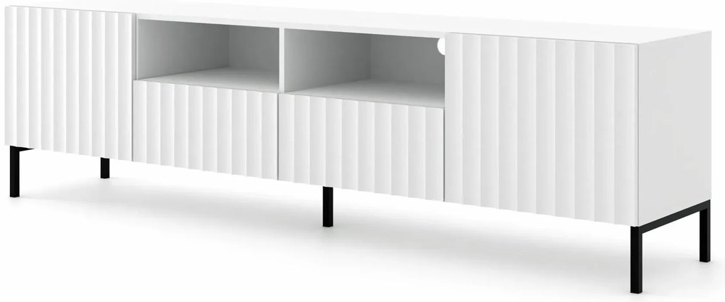 Biała lamelowa szafka pod TV z szufladami - Dixter 4X