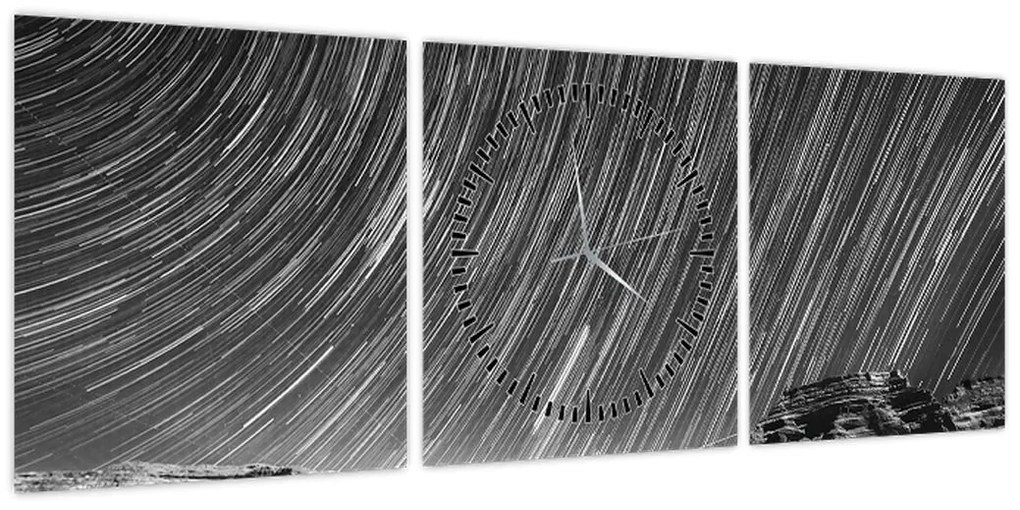 Czarno - biały obraz gwiaździstego nieba (z zegarem) (90x30 cm)
