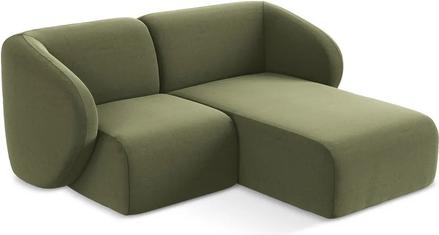 Zielony aksamitny narożnik (prawostronny/z szezlongiem) Lani – Makamii