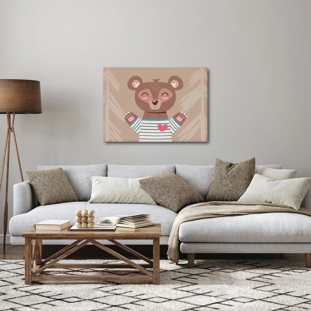 Obraz - Miś w koszulce w paski (70x50 cm)