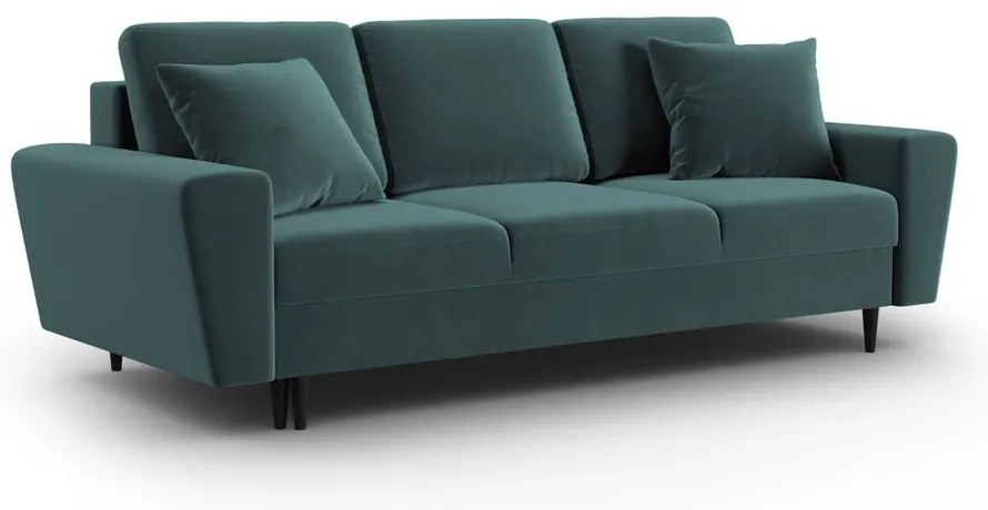 Morska aksamitna rozkładana/ze schowkiem sofa 235 cm Kyoto – Cosmopolitan Design
