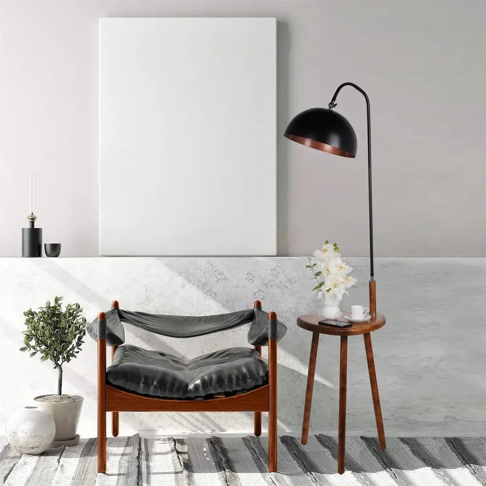Czarna/brązowa lampa stojąca z półką z metalowym kloszem (wysokość 160 cm) Table – Opviq lights