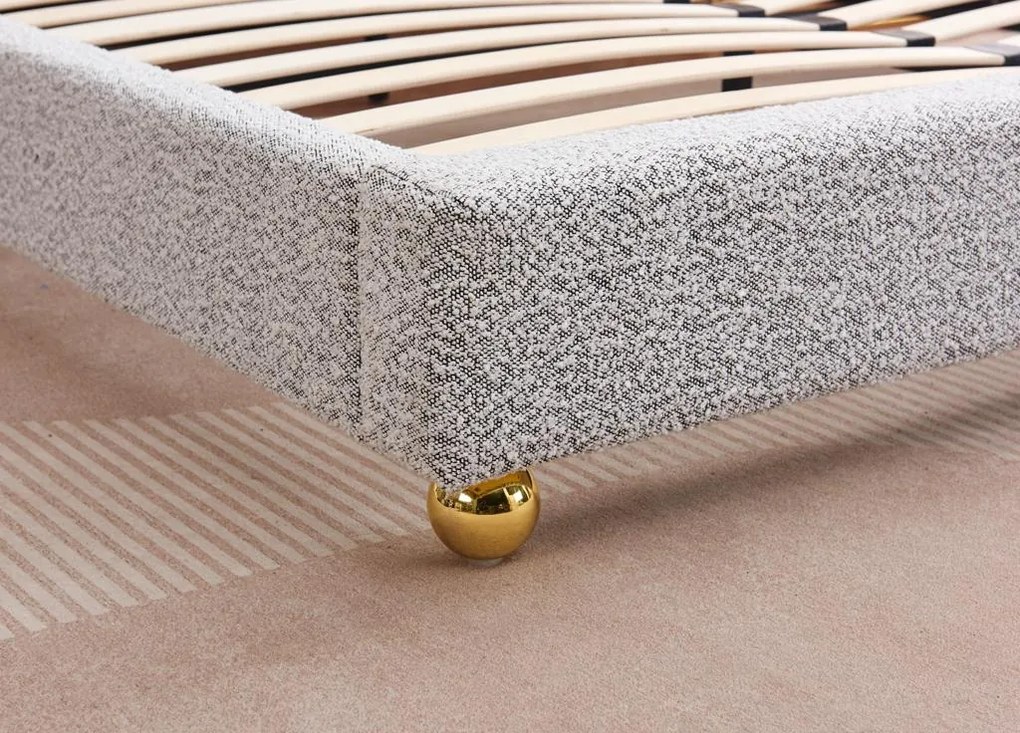 Łóżko podwójne tapicerowane ze stelażem 160x200 boucle szary GAVI