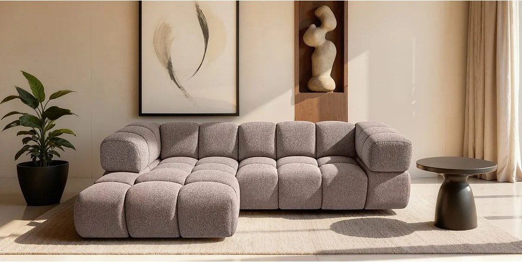 Narożnik w kształcie L Averro, tkanina Puente, Purpurowy, Lewy