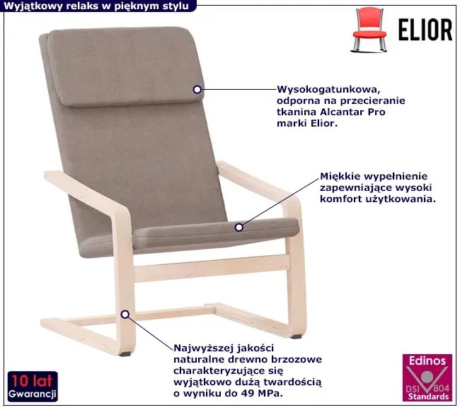 Skandynawski drewniany fotel wypoczynkowy w kolorze taupe R7-S81