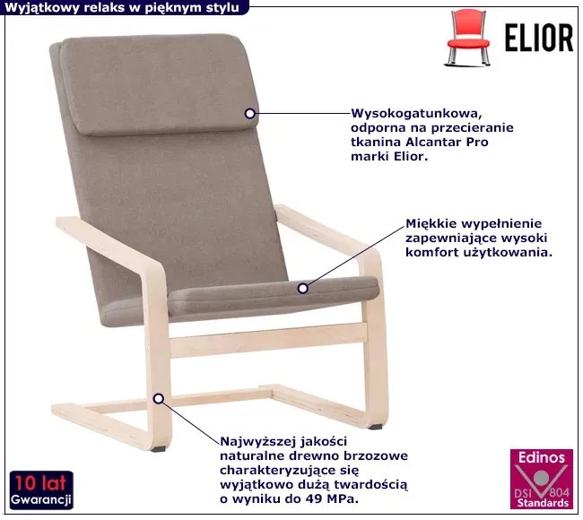 Skandynawski drewniany fotel wypoczynkowy w kolorze taupe Staford 19X
