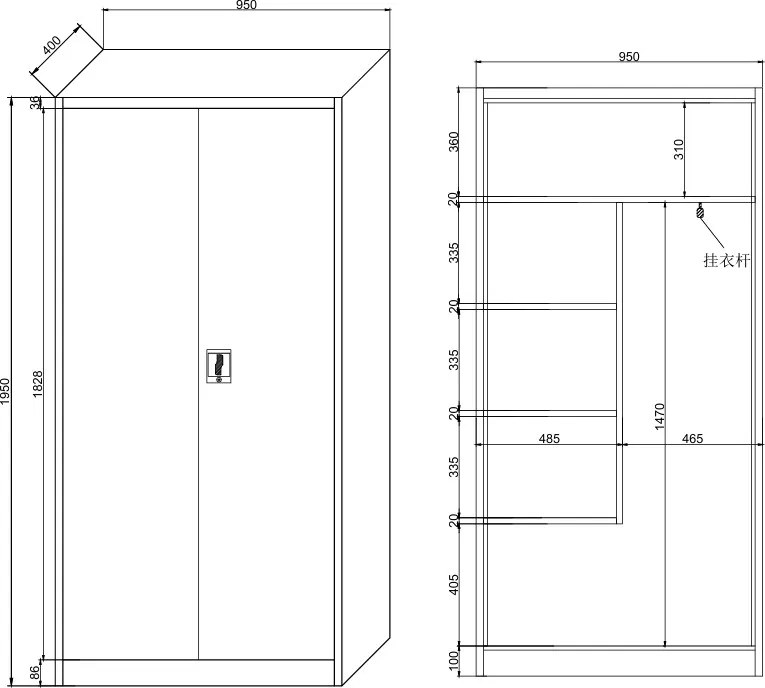 Uniwersalna szafka metalowa, 4 półki, 1950 x 950 x 400 mm, niebieskie drzwi