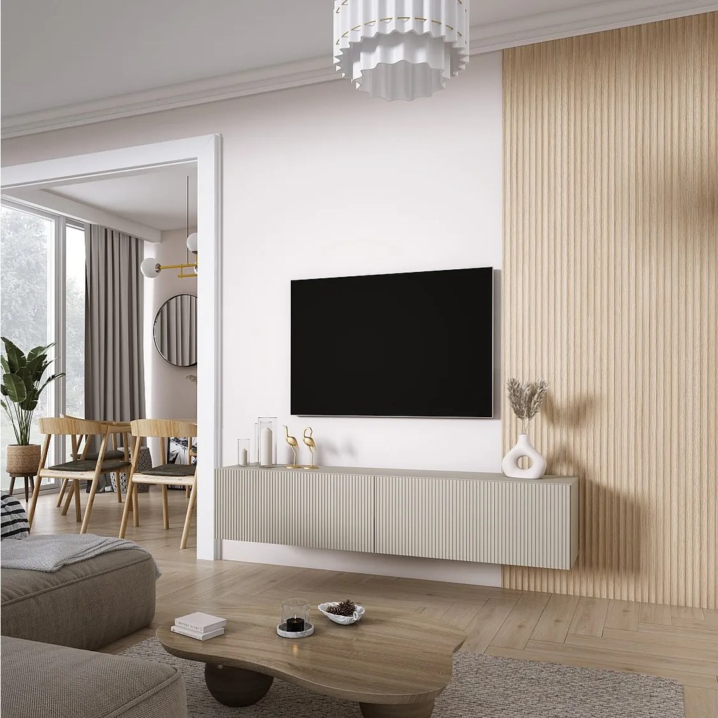 Szafka pod telewizor 170, fronty ryflowane, Kaszmir, 170 × 32 × 33,6 cm