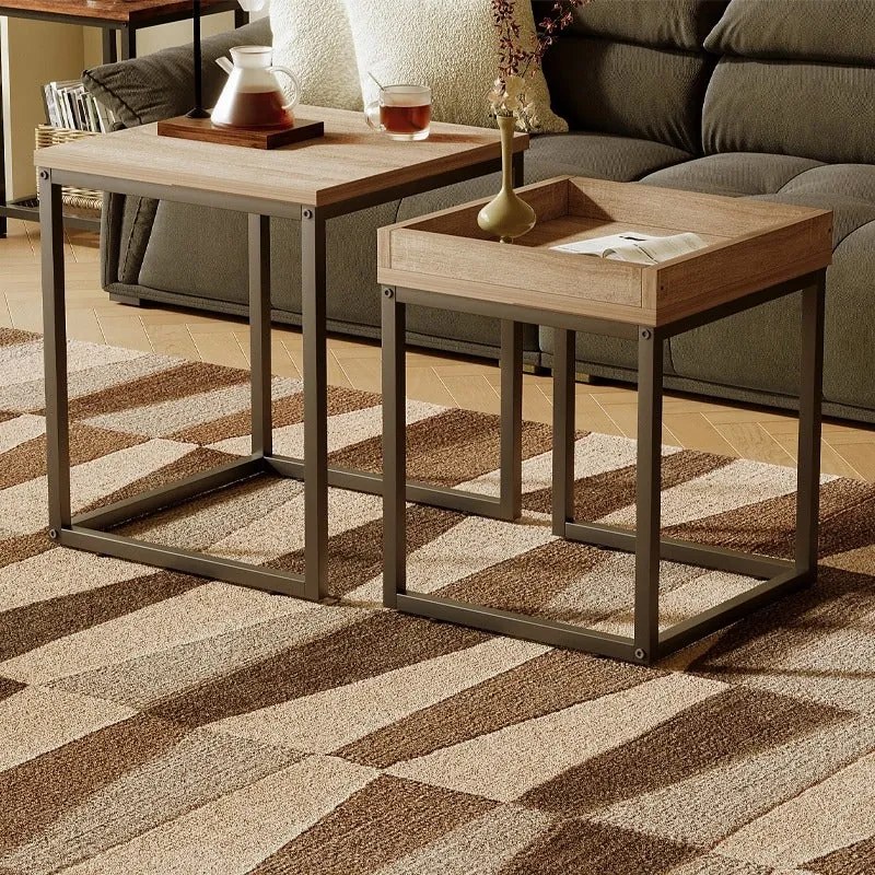 Stolik kawowy ława stół zestaw stolików 2w1 loft industrialny jasny brąz