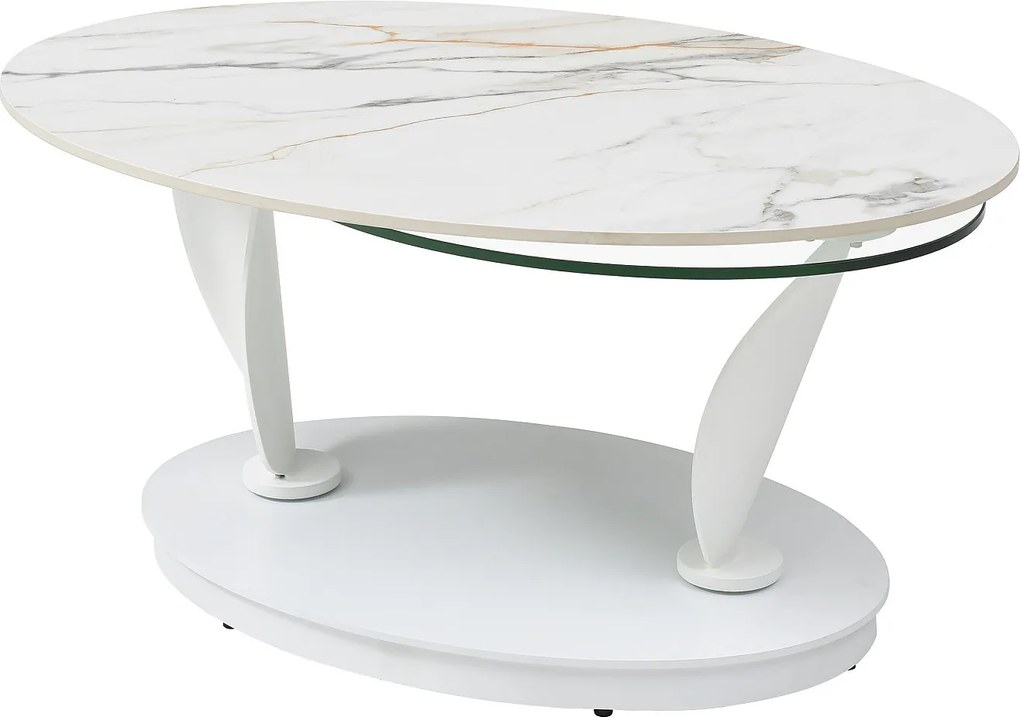 Stolik kawowy z obrotowymi blatami z ceramiki, szkła hartowanego i metalu - Efekt białego marmuru - MANEYA marki Maison Céphy