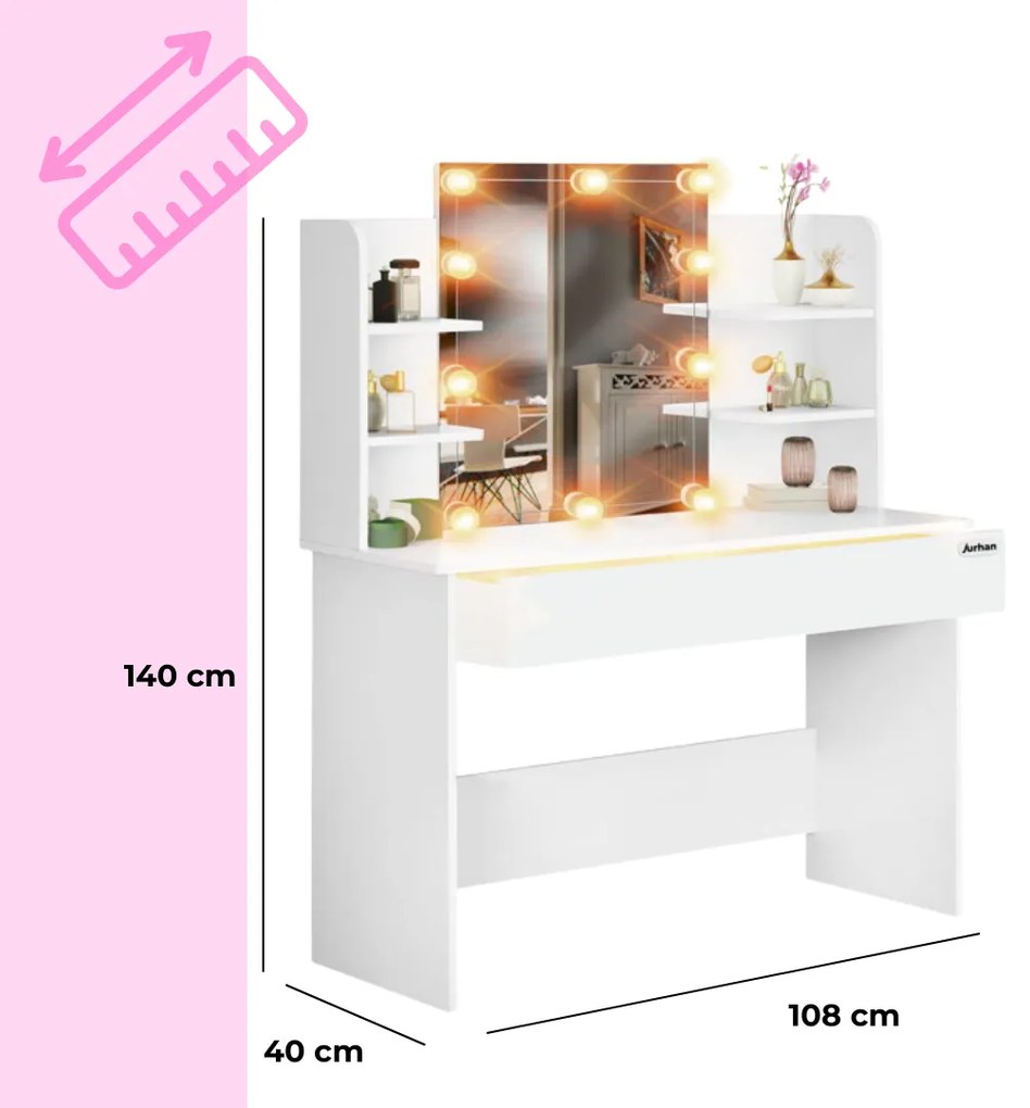 Toaletka LUCIA z oświetleniem 108x40x140cm, biała Jurhan