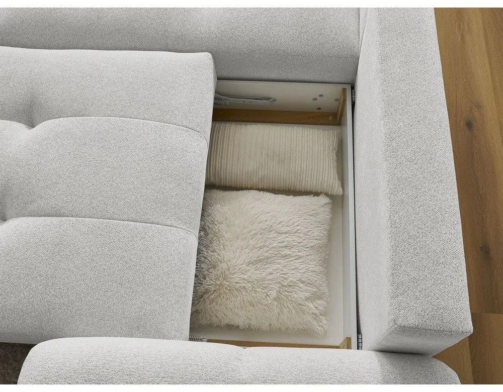 Jasnoszary rozkładany/ze schowkiem narożnik z tkaniny szenilowej (lewostronny/z szezlongiem) Roxelane – Bobochic Paris