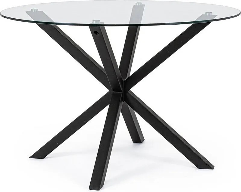 Okrągły szklany stolik, czarna stalowa skrzyżowana noga ⌀114 cm - MAY