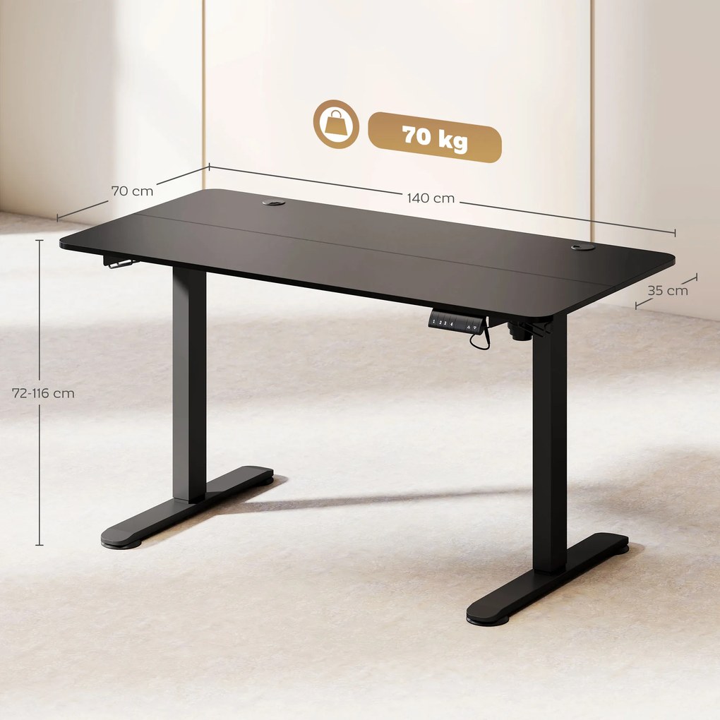 Vinsetto Biurko stojące, regulowane, komputerowe 140 cm x 70 cm x 116 cm, Czarne