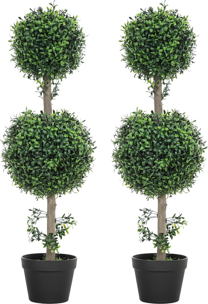 HOMCOM Zestaw 2 Sztucznych Roślin, Sztuczne Drzewka Bukszpanowe, UV-chronione, z Doniczką, Zielony