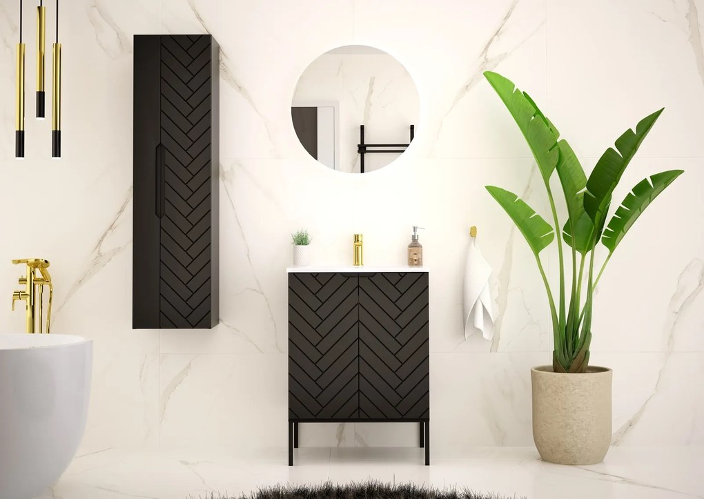 Szafka z umywalką wpuszczaną Aspen 09, czarna, 60 cm - zestaw 3