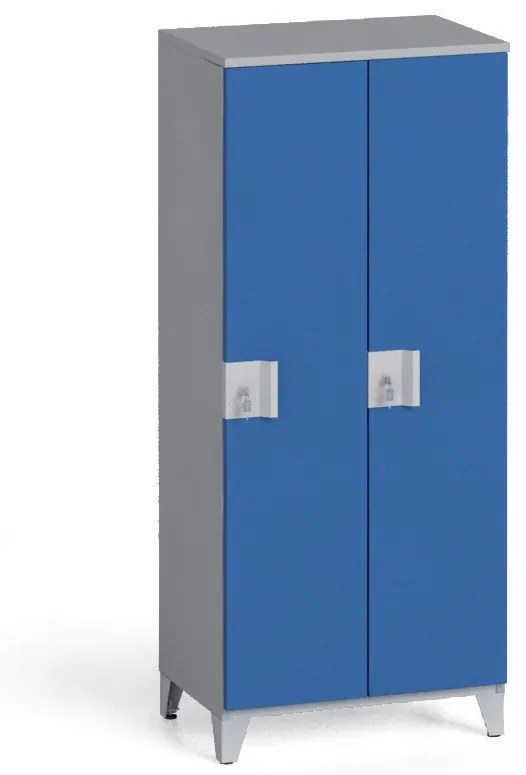 Szafa ubraniowa, 2-drzwiowa, 1400 x 600 x 400 mm, zamek obrotowy, szary/niebieski
