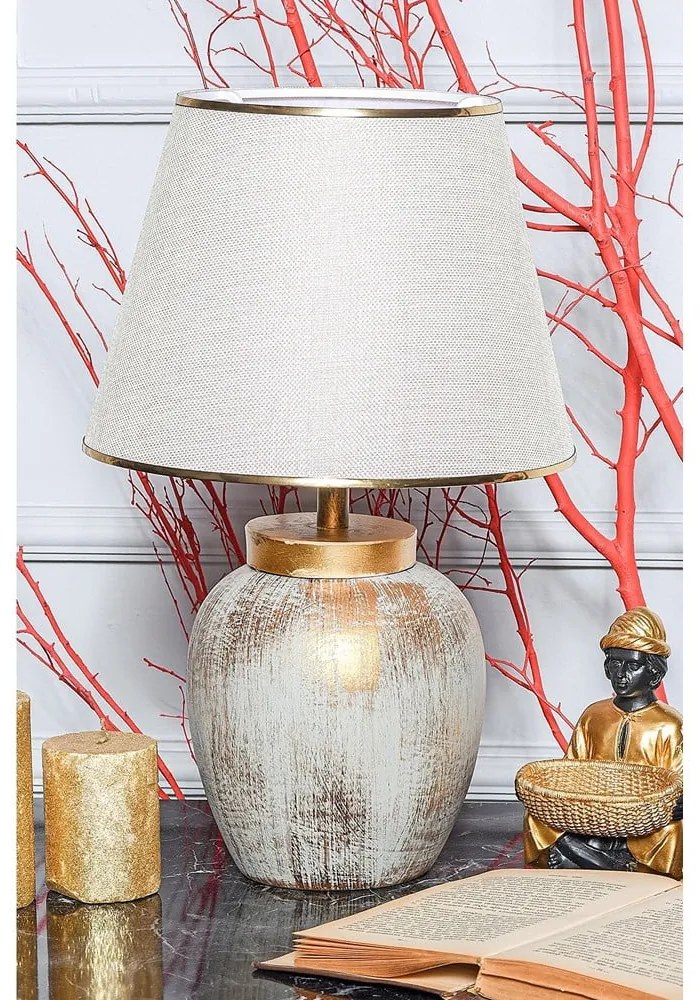 Kremowa/w kolorze złota lampa stołowa z tekstylnym kloszem (wysokość 47 cm) Yakamoz – Opviq lights