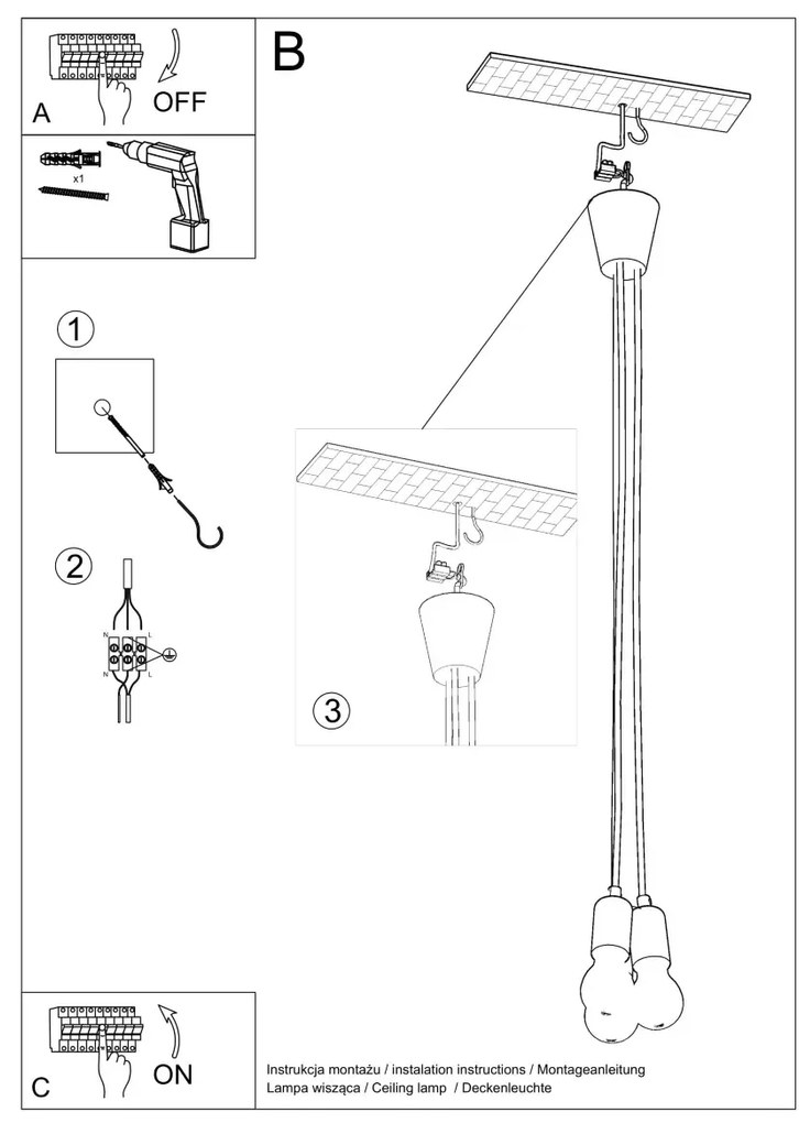 Lampa wisząca DIEGO 3 pomarańczowa SOLLUX  LIGHTING