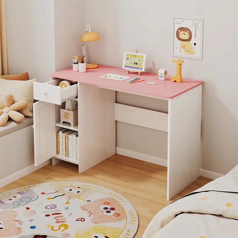 Biurko białe z szufladą szafką dla dziewczyny z różowym blatem loft pojemne