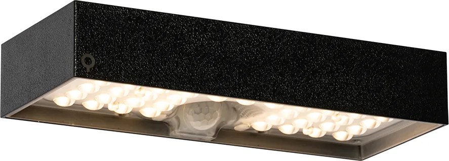 Lampa ścienna zewnętrzna czarna ze światłem ściemnianym i czujnikiem na panelach słonecznych - Kayo