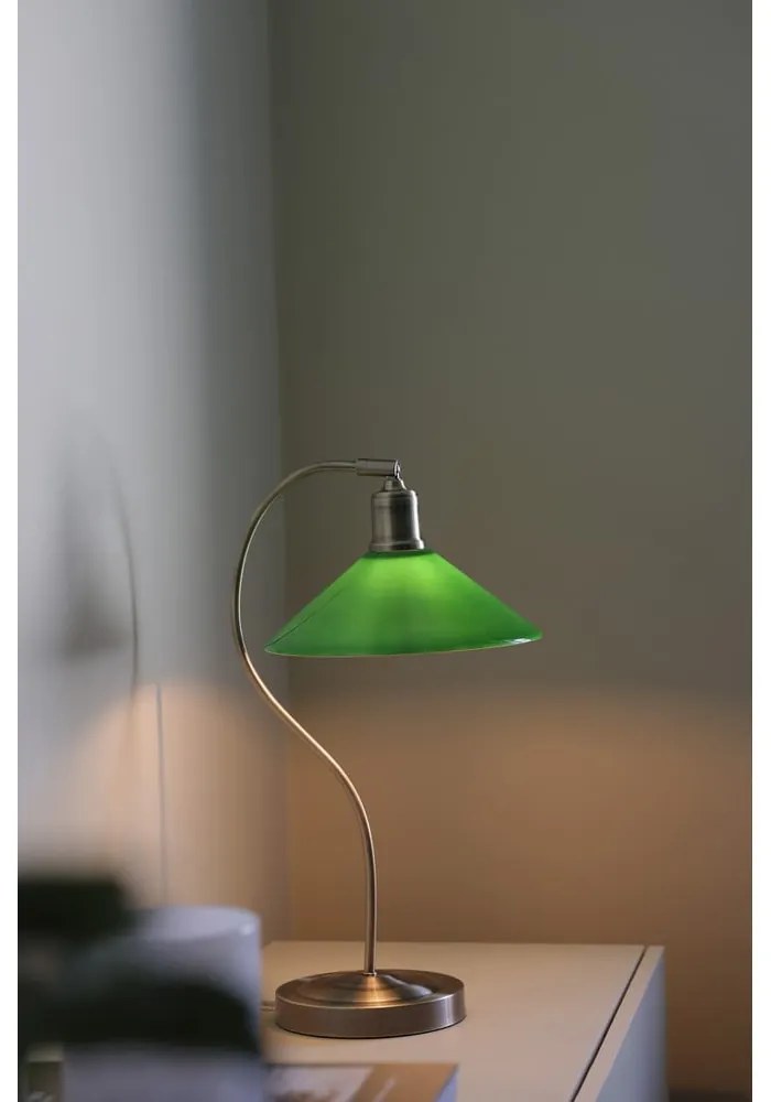 Lampa stołowa w kolorze mosiądzu z zielonym szklanym kloszem (wysokość 49 cm) Vela – Markslöjd