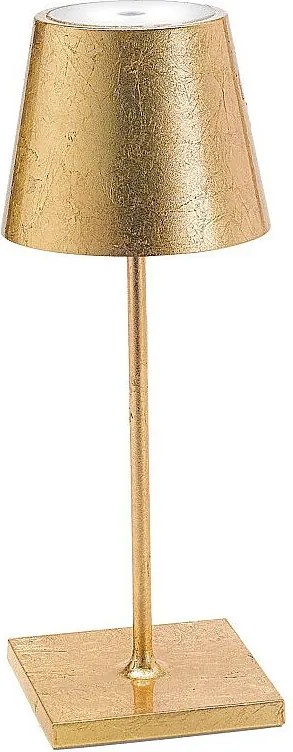 Lampa stołowa LED Poldina Pro Mini Gold Leaf, ładowalna i ściemnialna, z czasem pracy na baterii do 12 godzin.