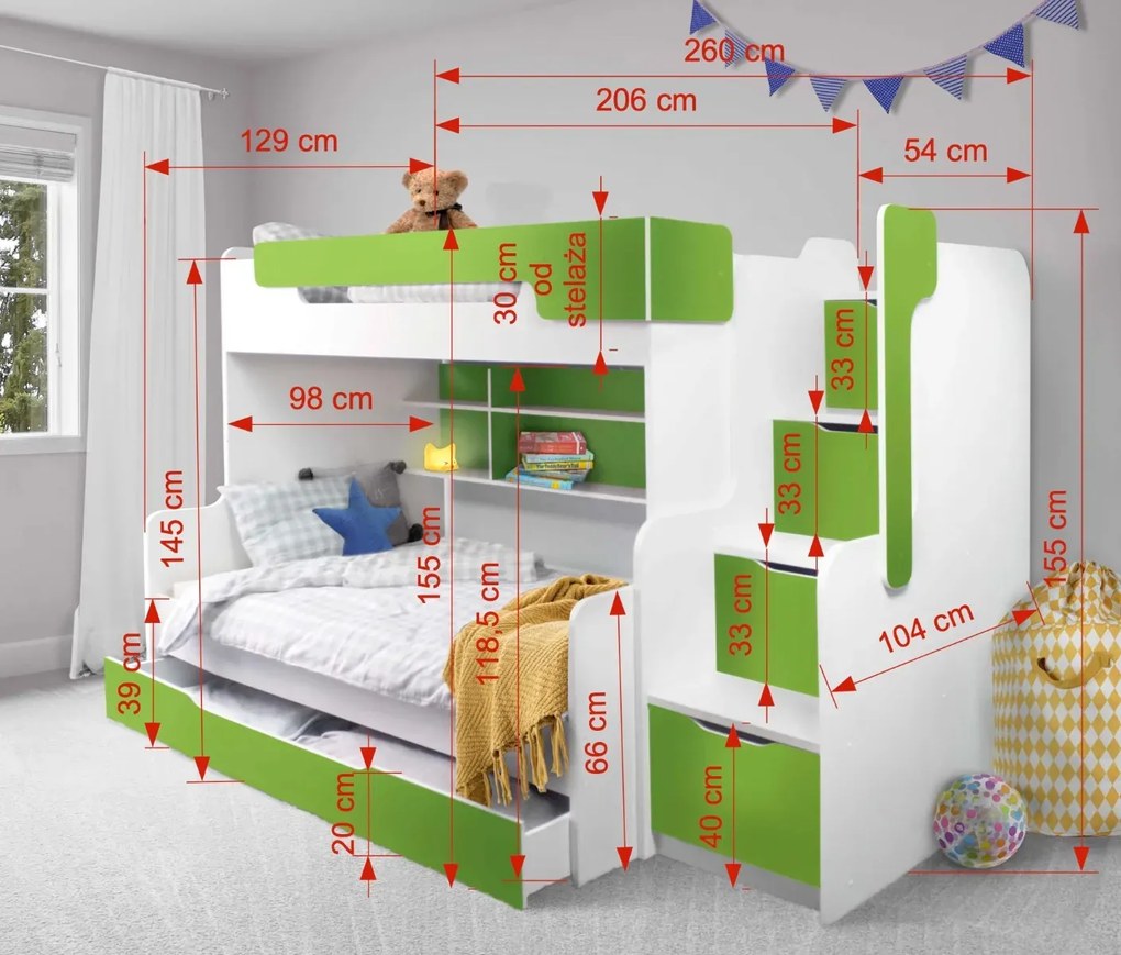 Łóżko wielofunkcyjne CISA 200x120 białe/niebieskie MEBLOBED