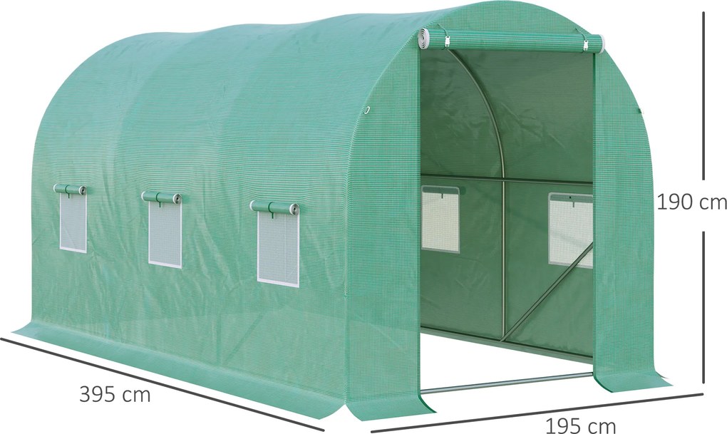 Outsunny Szklarnia Foliowa na Pomidory Zielona z Okienkiem 400x200x190cm | Aosom PL