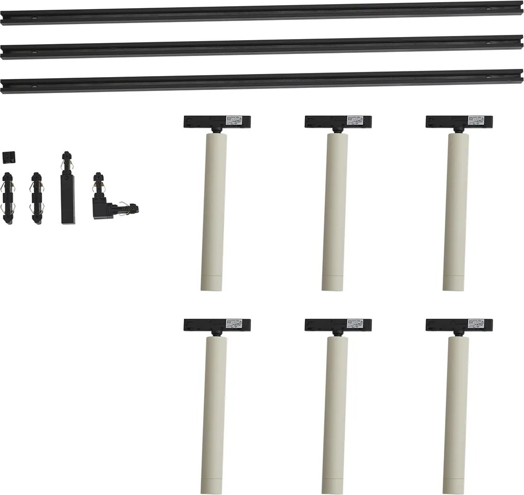 Nowoczesny system szynowy czarny z 6 beżowymi reflektorami 1-fazowymi - Slimline Avery